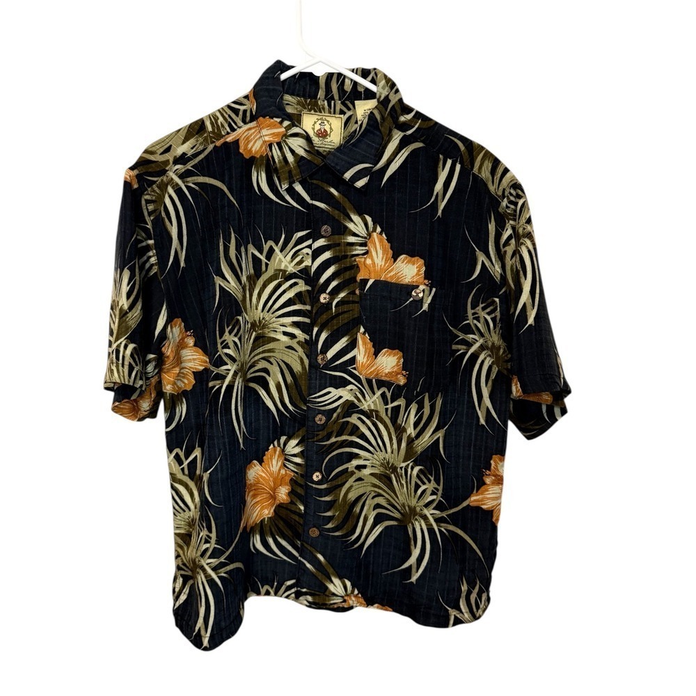 Joe Marlin Hawaiian Shirt Mens Medium Floral Tropical Camp Button Up